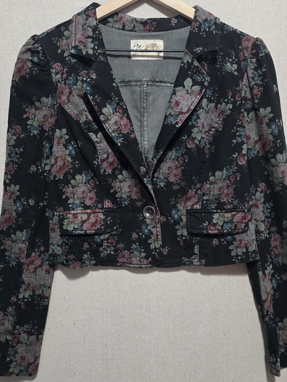Free People Cropped Floral Blazer Jacket Size 6 Boho Romantic Cottagecore